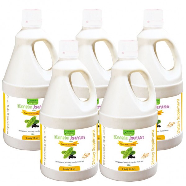 Bhumija Lifesciences Karela Jamun Juice (Sugar Free) 1 Ltr. (Pack of Five)