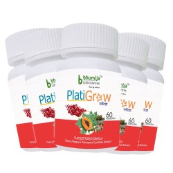 Bhumija Lifesciences PlatiGrow Capsules 60's (Carica Papaya, Tinospora Cordifolia) (Pack of Five)