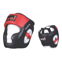 USI 615A Full Face Boxing Head Guard (Black/Red)
