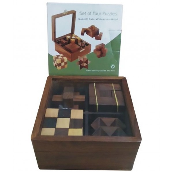 Chopra Chess Wasan Wooden Cube Set of Four Puzzles (4 Pieces)